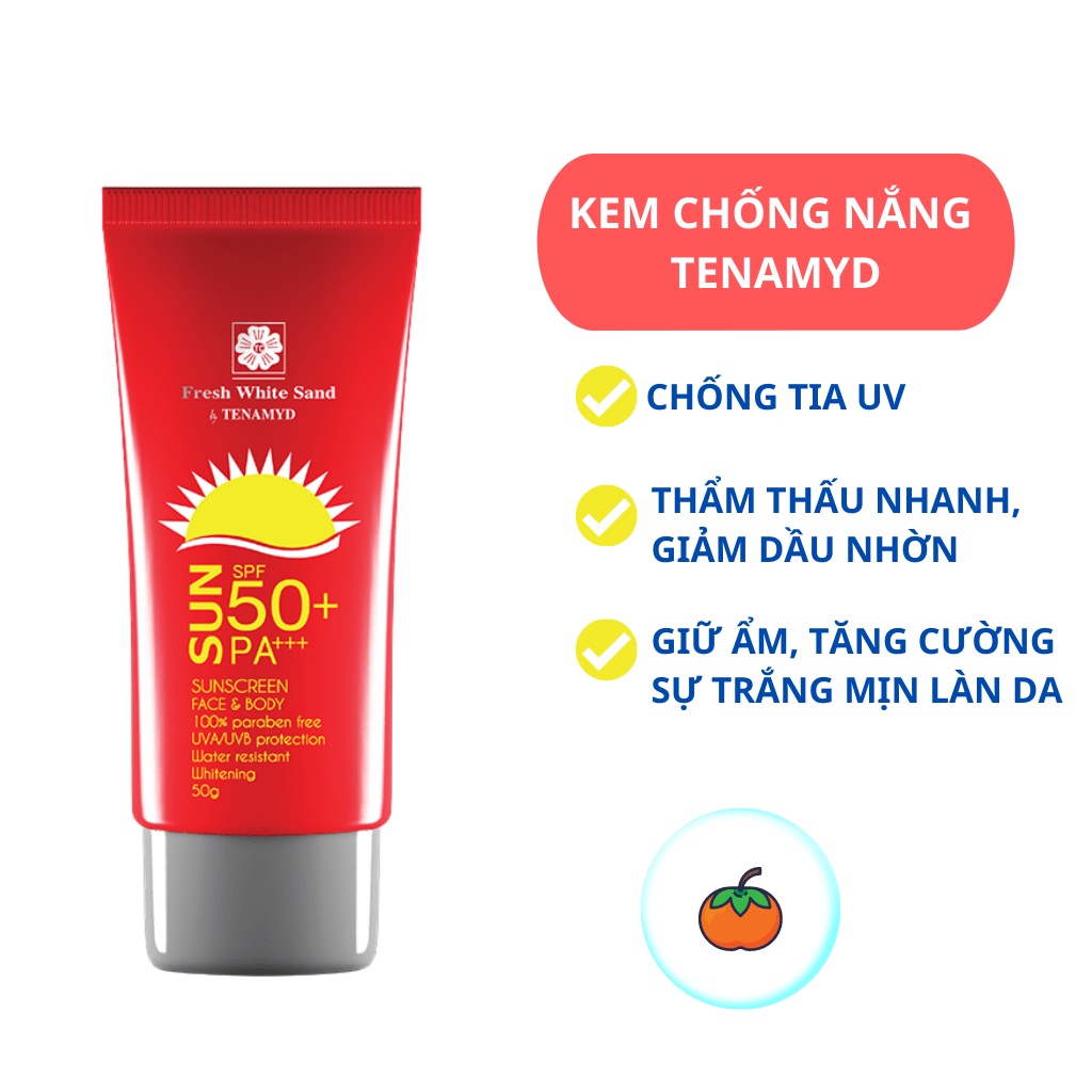 Kem chống nắng Tenamyd Fresh White Sand spf 50+/pa+++ tuýt 50g - Tặng kèm 1 khăn nén