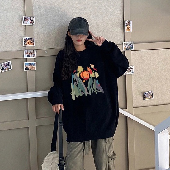 Áo sweatshirt nữ SELVZE tay dài in hình thời trang retro