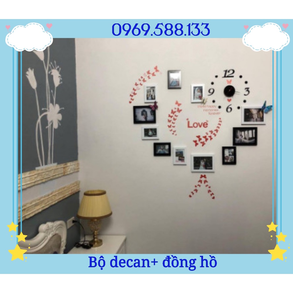 Bộ đồng hồ kèm decal dán tường - không gồm khung ảnh cho bạn tha hồ thỏa sức sáng tạo.