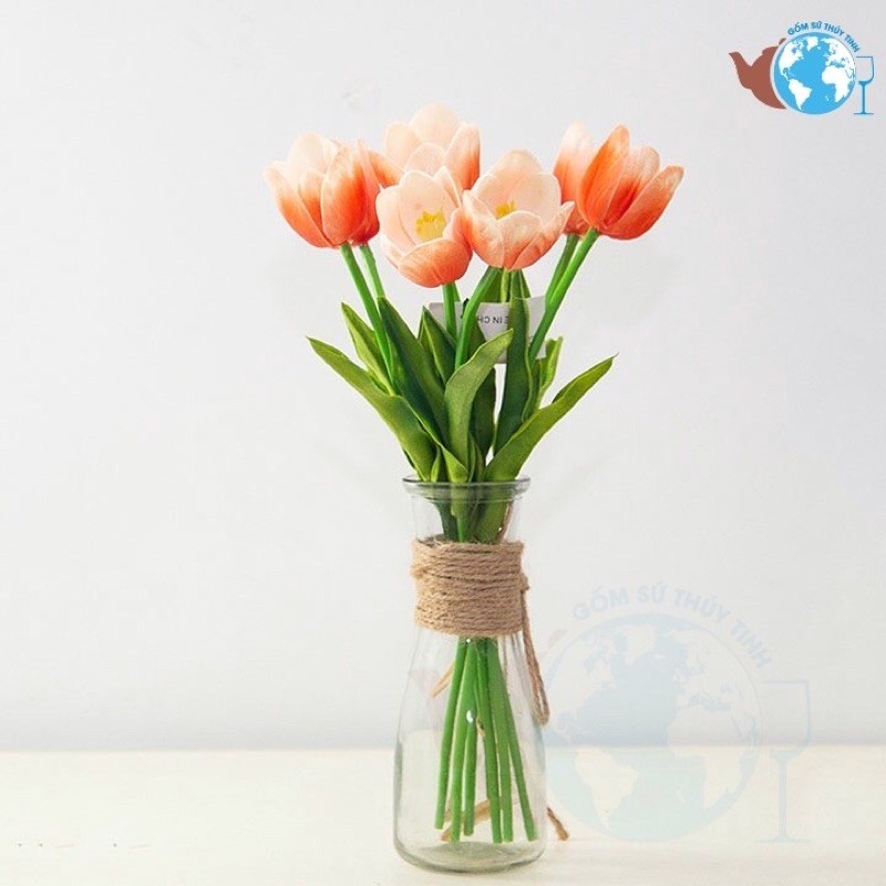 Bộ 2 bình bông lọ hoa thuỷ tinh eo nhỏ cao 18cm, dùng trồng cây thủy sinh hoặc làm ly sinh tố, tặng kèm dây trang trí