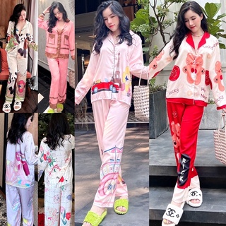 Đồ bộ pizama lụa tay dài quần dài thiết kế cao cấp