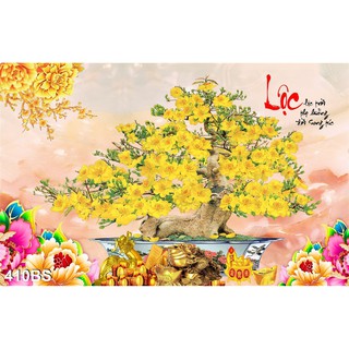 TRANH DÁN TƯỜNG 3D CHẬU HOA MAI VÀNG TRANG TRÍ XUÂN