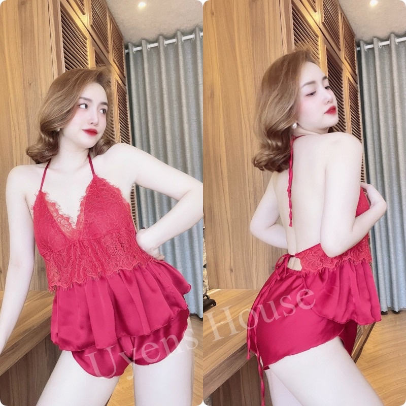 Set yếm sexy quyến rũ có mút ngực chất satin loại 1 mềm, mịn, mát,  mã 7