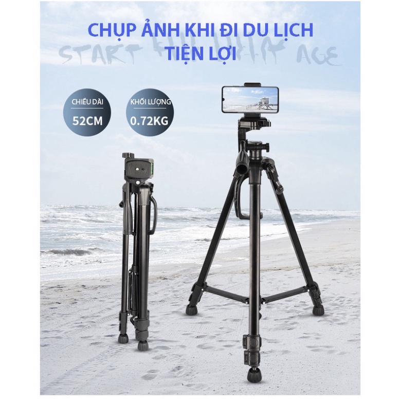 Gậy 3 Chân Máy Ảnh Chụp Hình Selfie Tự Sướng Tripod Floveme - 3366 cao 150cm Kèm Giá Đở Điện Thoại &amp; Máy Ảnh .