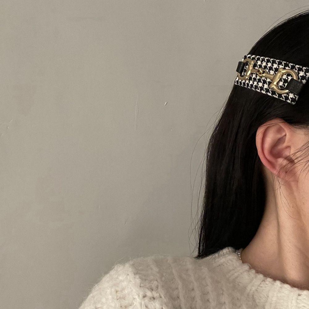 Băng Đô Cài Tóc Chất Liệu Da Phối Nhung Màu Trắng Đen Phong Cách Vintage Hàn Quốc