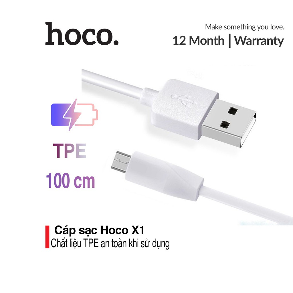 Cáp sạc Micro USB Hoco X1 dài 1m chất liệu dây dẻo TPE an toàn chống gẫy gập