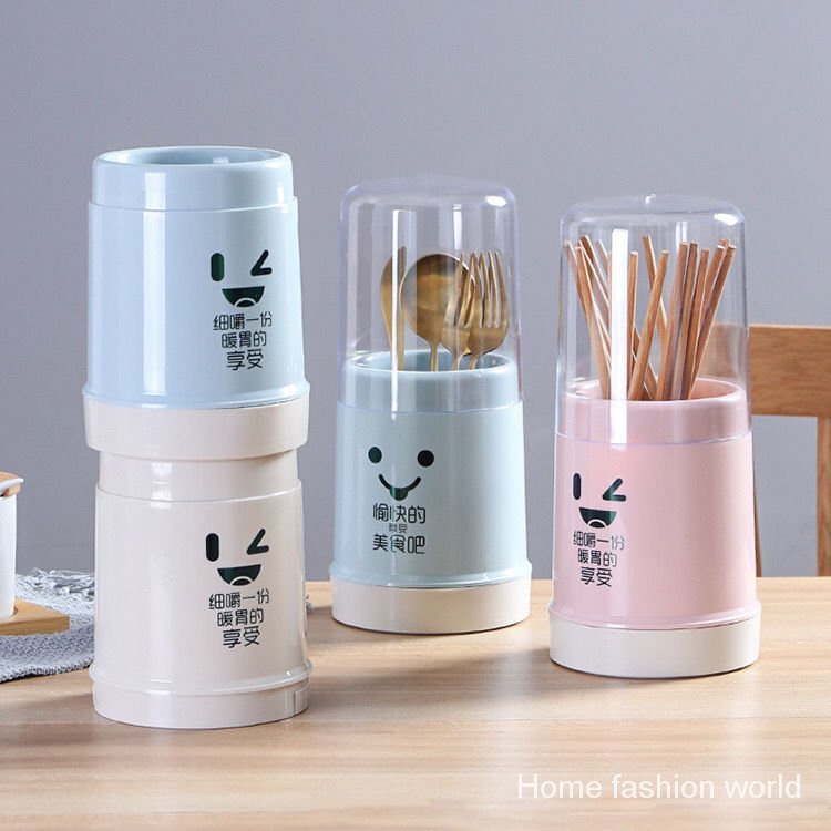 Ống đựng muỗng đũa nĩa có nắp đậy và lỗ thoát nước chống bụi bẩn dành cho bàn ăn