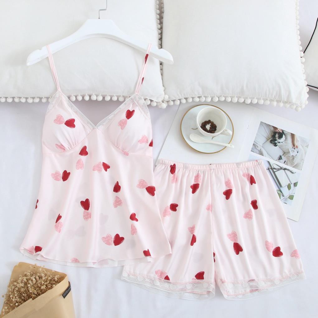 Bộ đồ ngủ đùi họa tiết trái tim hàng Quảng châu xịn