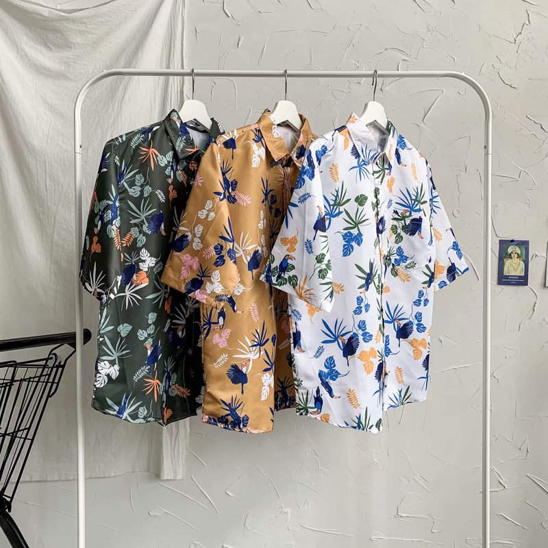 Áo sơ mi tay ngắn phong cách Hawai mùa hè 3 màu size M-3XL