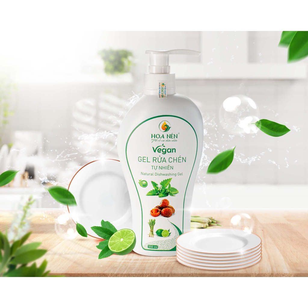 Nước rữa chén thiên nhiên Hoa Nén 550ml - Thành phần tự nhiên, không chất tẩy rữa - An toàn tuyệt đối cho da tay