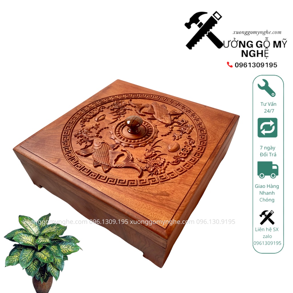 Khay Mứt Trạm Lý Ngư Nguyệt Vọng Gỗ Hương tự nhiên