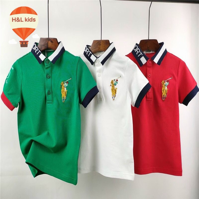 Áo bé trai cổ trụ polo nhiều màu màu xanh lá, trắng, đỏ,