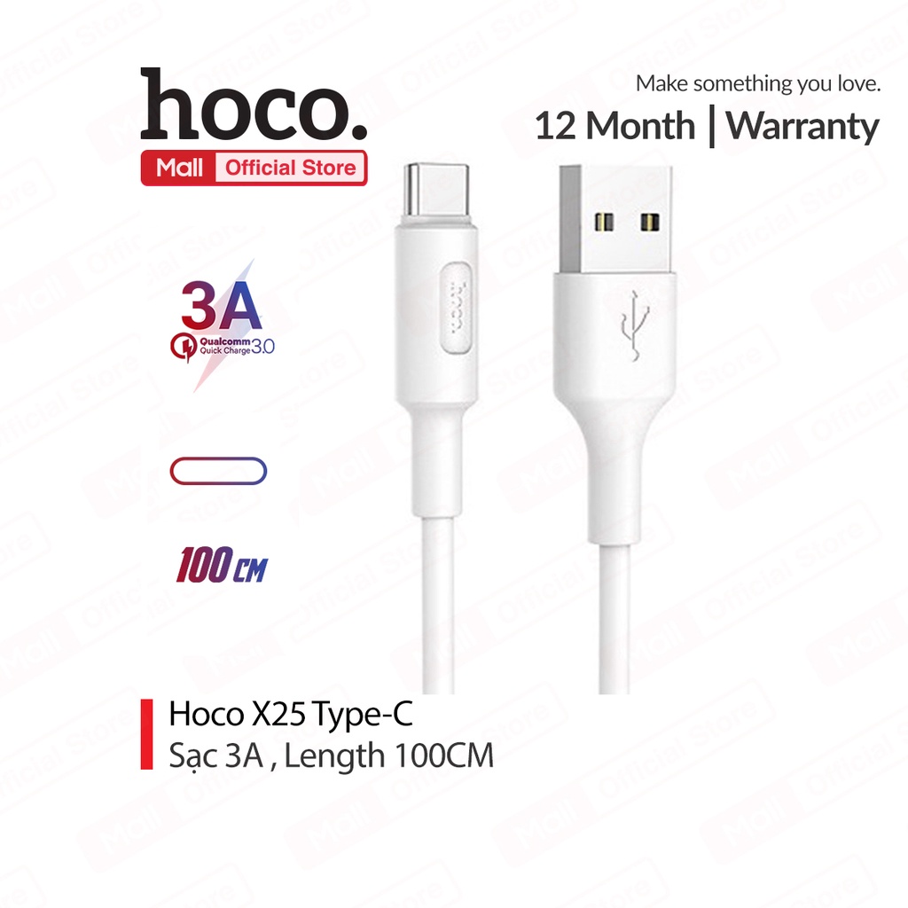 Cáp sạc 3A Hoco X25 Type-C dây PVC siêu bền tốc độ truyền tải nhanh cho Android dài 100CM