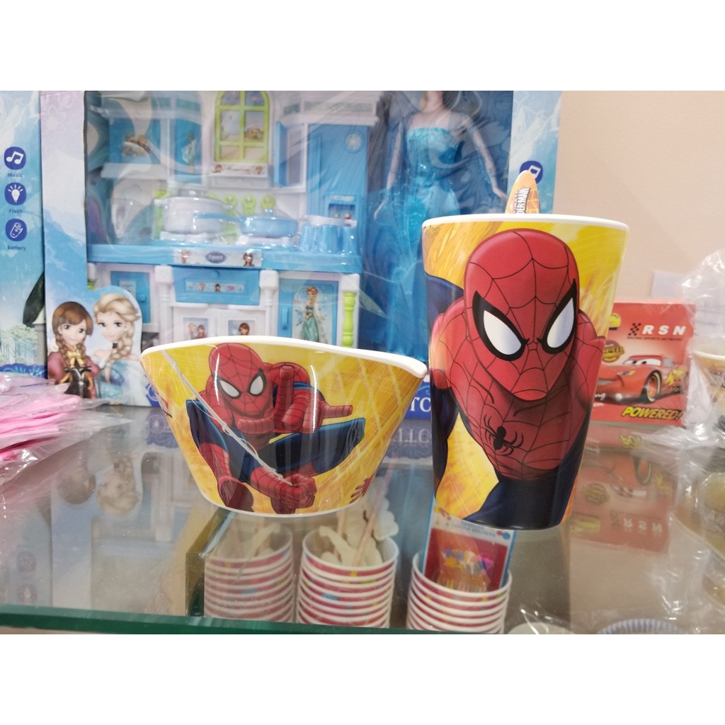 Bộ chén ăn,ly uống nước và muỗng hoạt hình người nhện spiderman bé trai