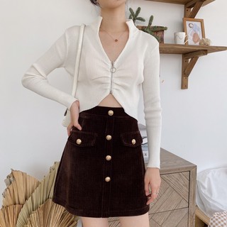 Chân váy nhung cúc ngọc