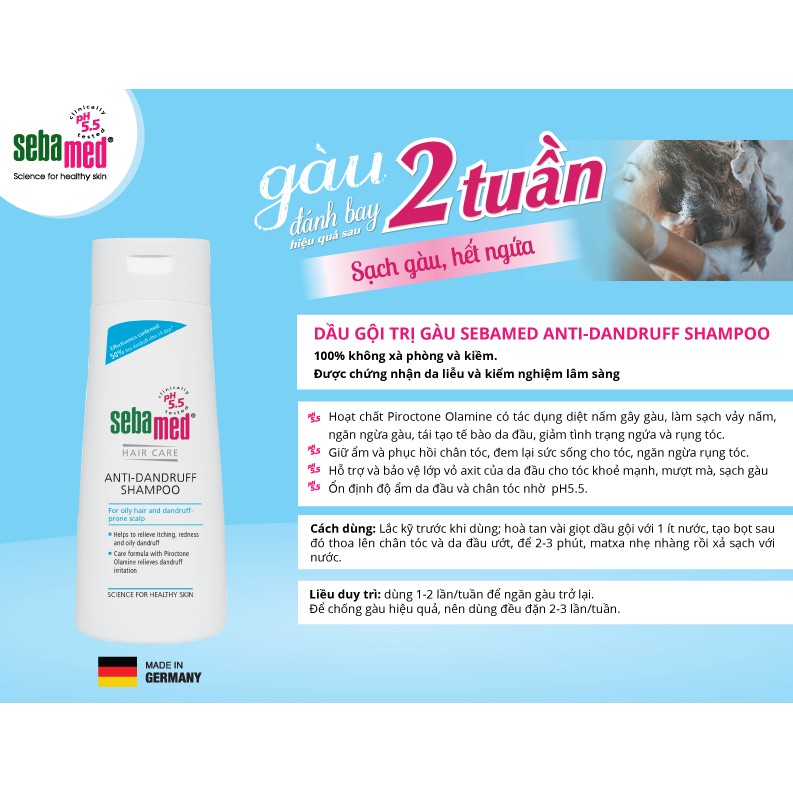 Dầu gội trị gàu Sebamed pH5.5  Đức Anti-Dandruff Shampoo 200ml <3200053>