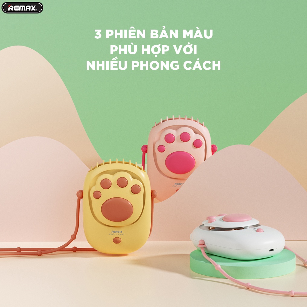 Quạt mini đeo cổ cute Remax F6, quạt có dây treo cổ mèo dễ thương hợp với học sinh sinh viên đi học, đi làm, dã ngoại