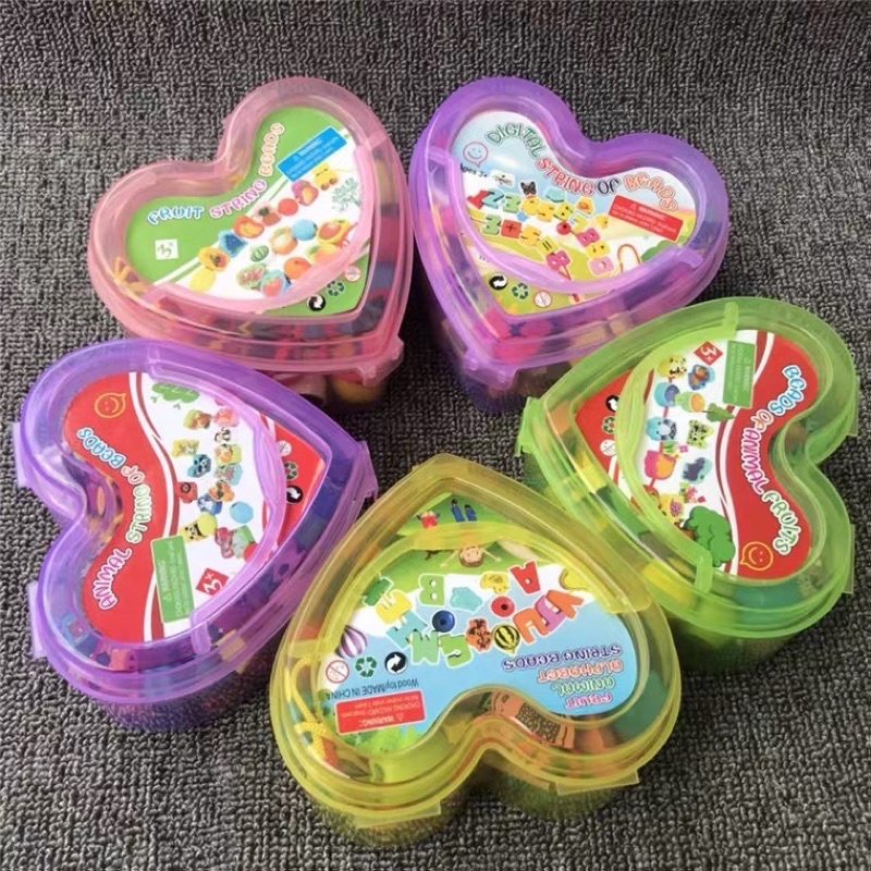 Đồ Chơi Gỗ Xâu Hạt Gỗ Hộp Hình Trái Tim 50 Hạt Nhiều Chủ Đề Đồ Chơi Rèn Kỹ Năng Khéo Léo Dành Cho Bé