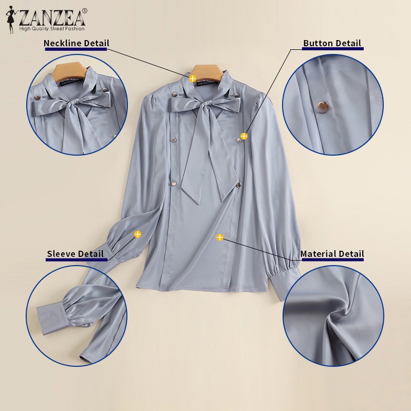 Zanzea Áo Sơ Mi Nữ Tay Dài Cổ Chữ V Cột Dây Thời Trang Thanh Lịch