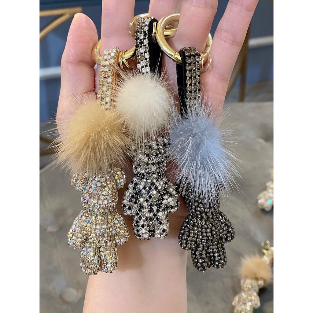 Móc chìa khóa charm Gấu bling bling