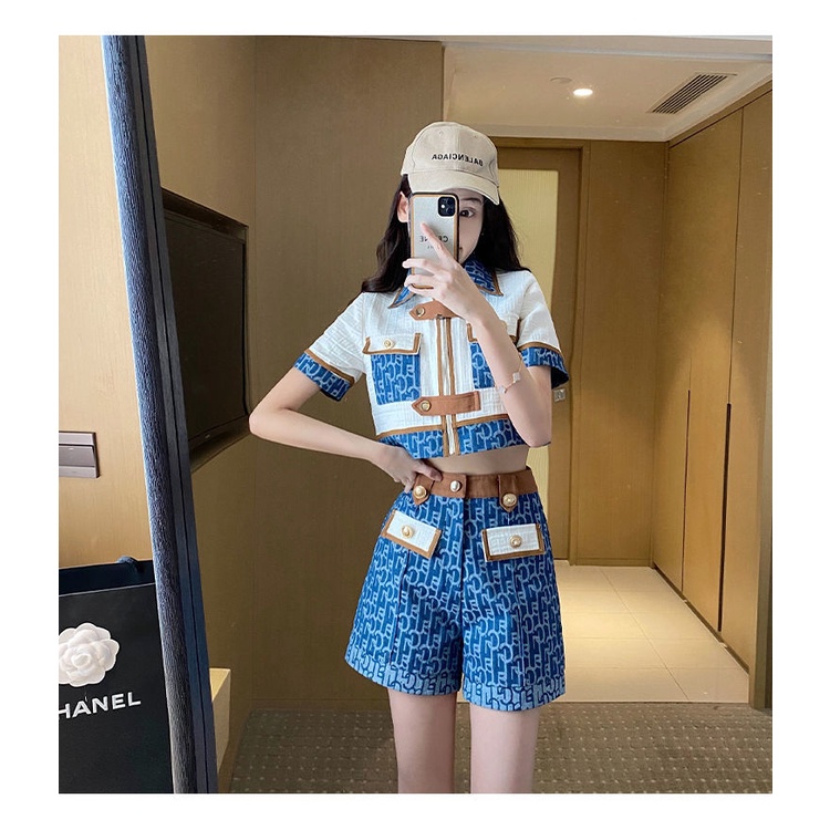 Set Áo Thun Ngắn Tay + Quần Short Denim Thời Trang Mùa Hè