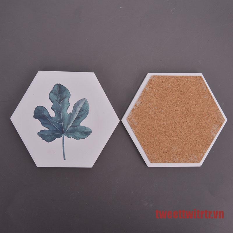 TRTR Plant Printing Ceramics Cup Pad Non-Slip Heated Mat Coffee Tea Drink Mat