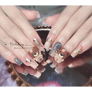 Charm gấu bột đính móng trang trí