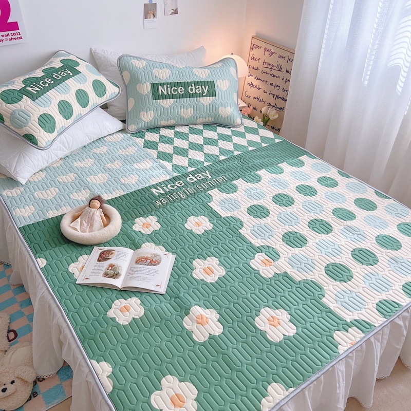 Shinbedding_ Set Chiếu Điều Hoà Latex Loại 1 Hoạ Tiết Sang Trọng Mềm Mát ( hàng không bèo)