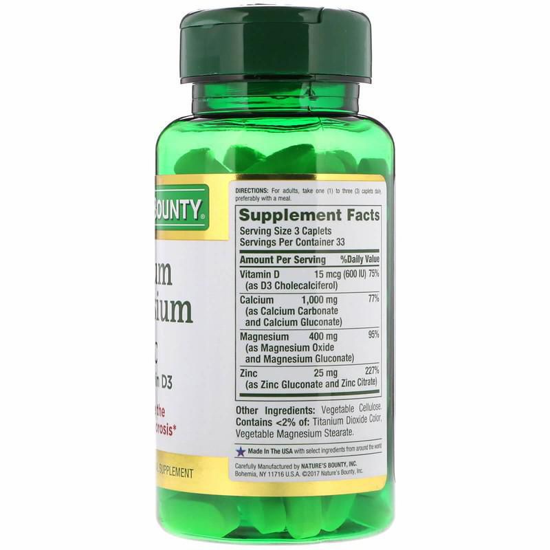 Viên uống bổ sung Canxi magie kẽm, Calcium Magnesium Zinc Nature's Bounty100v