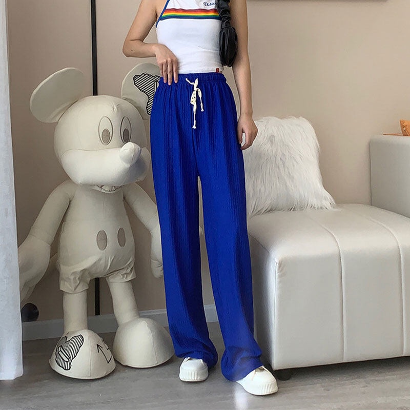 Quần nữ YEYA vải lụa polyester mát mẻ lưng cao