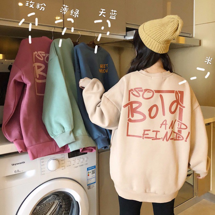 [Áo sweater nữ] áo sweater SuzaHouse form rộng unisex nỉ bông mặc nhà đi chơi màu xanh thời trang ulzzang Hàn Quốc | BigBuy360 - bigbuy360.vn