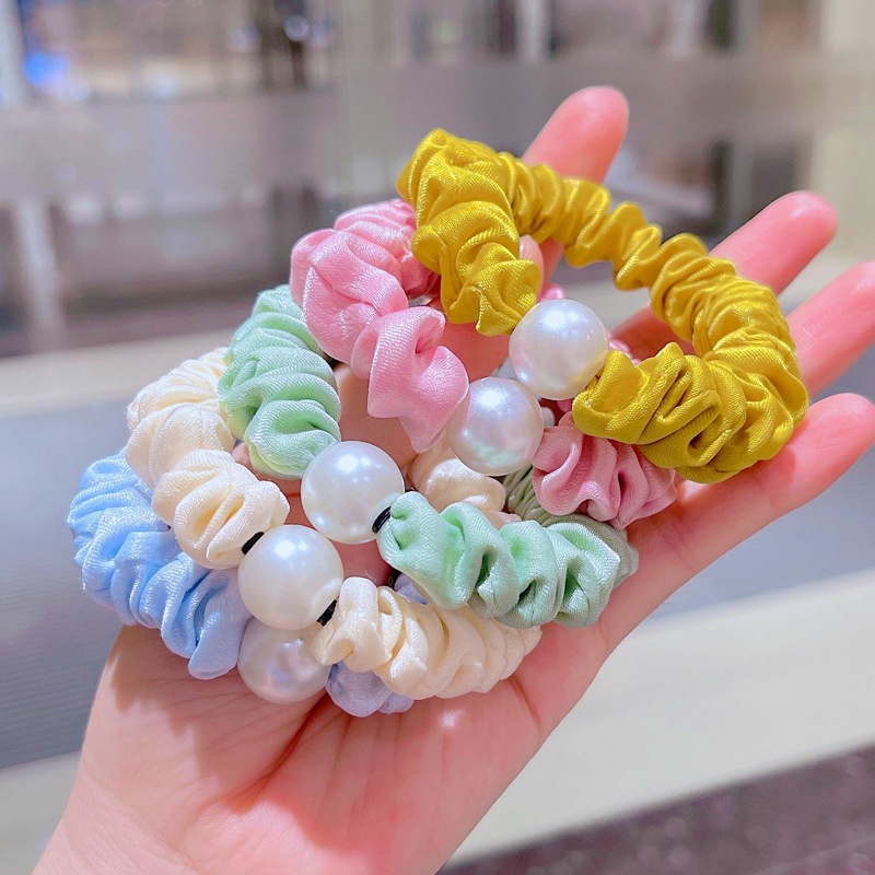 1 Dây Cột Tóc Đính Ngọc Trai Màu Sắc Kẹo Ngọt Phong Cách Hàn Quốc