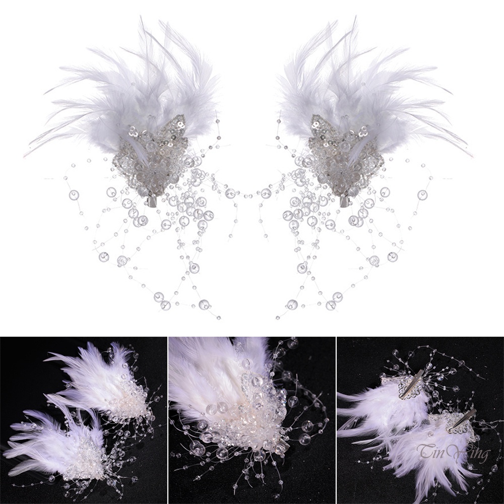 GETNOIVAS Cài Tóc Đính Hạt Lông Vũ Màu Trắng Thời Trang Cho Nữ