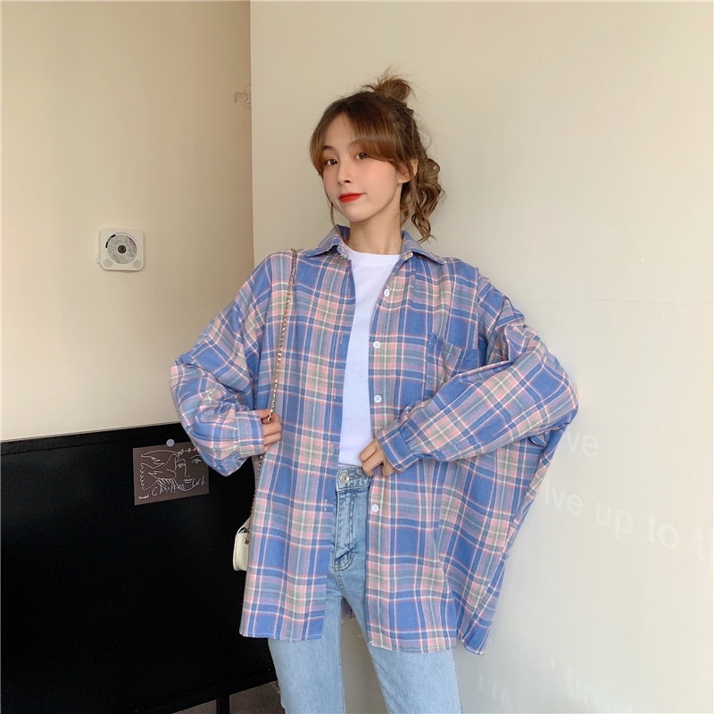 NZN Áo khoác nữ kẻ sọc caro phong cách retro Hàn Quốc mới dễ phối đồ