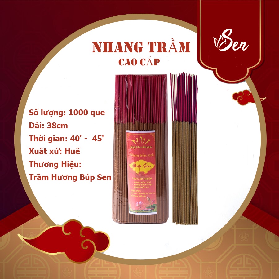 Hương Nhang Trầm Sạch 38cm  1000 cây - Nhang Trầm Sạch Búp Sen
