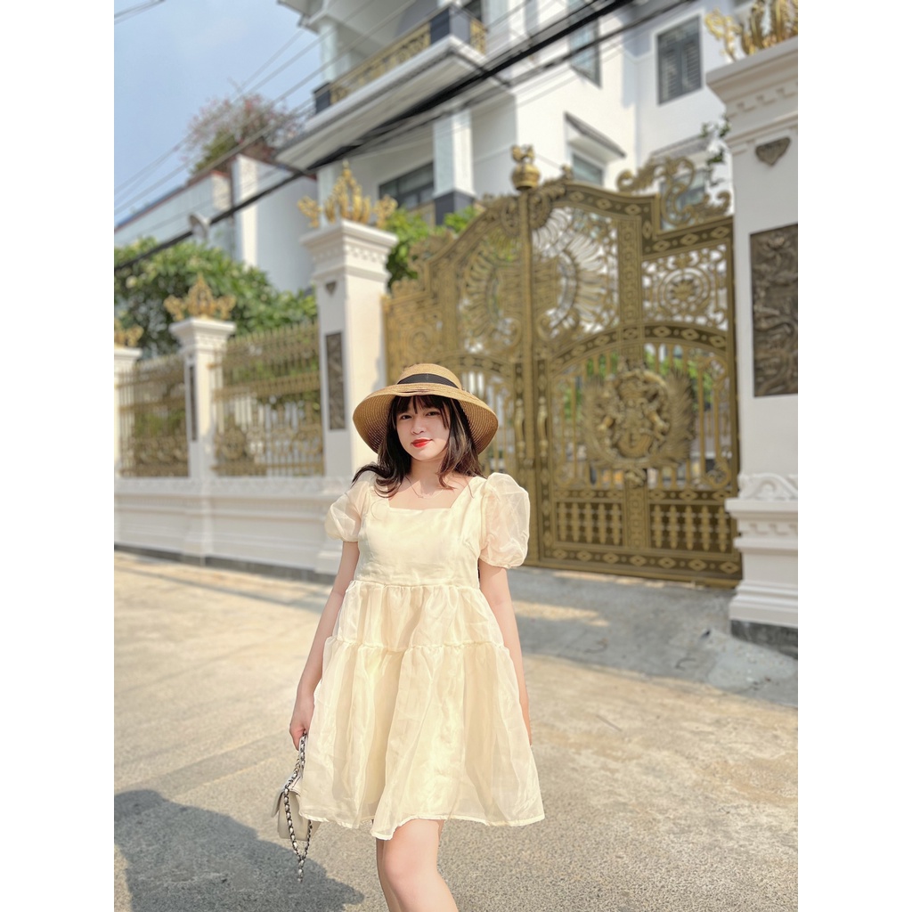 Đầm - Váy Babydoll be tơ von tay phồng phong cách tiểu thư