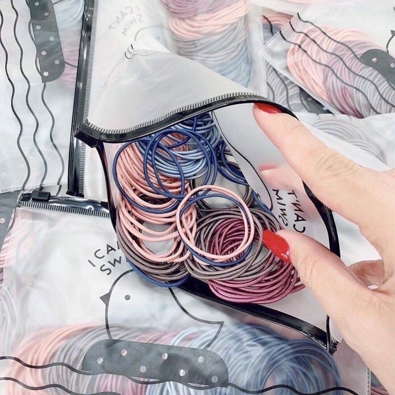 SET 100 DÂY BUỘC TÓC CÓ TÚI ZIP