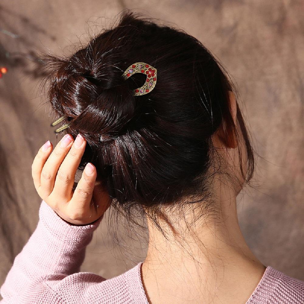 Trâm Cài Tóc Chữ U Đính Đá Nhiều Màu Sắc Phong Cách Cổ Điển Cho Nữ