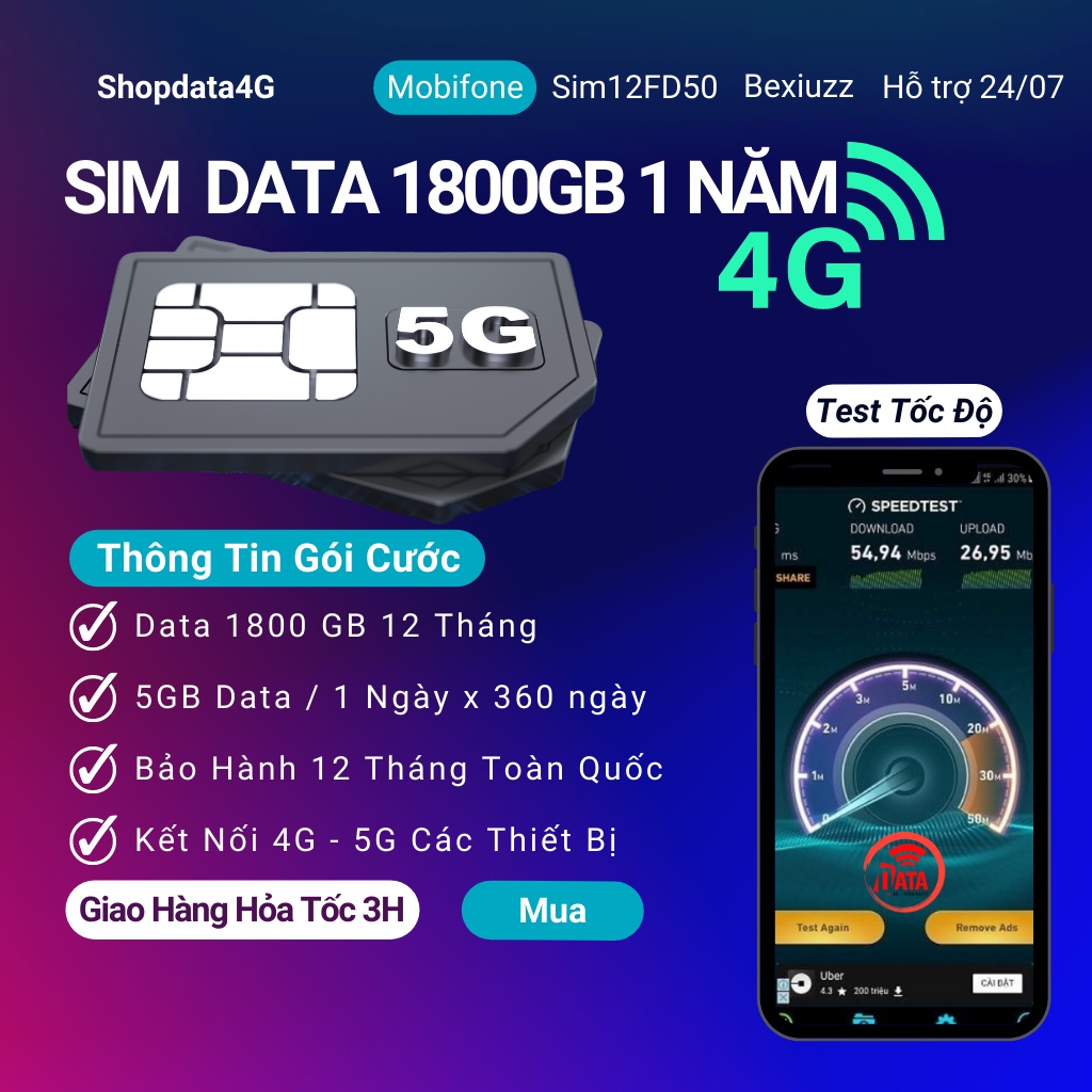 SIM D500 ( Miễn phí 1 năm vào mạng 4G Tốc Độ Cao )Có Video kèm test Tốc Độ Cao , Bảo Hành 12 Tháng