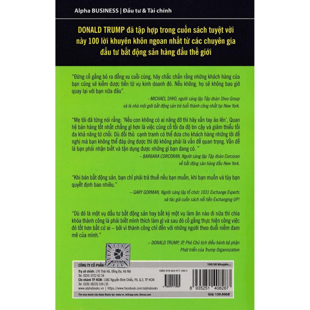 Sách - 100 Lời Khuyên Đầu Tư Bất Động Sản Khôn Ngoan Nhất [AlphaBooks]