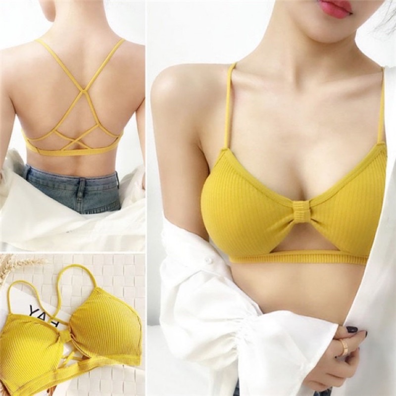 Áo Bra Nữ Len Tăm Thắt Nơ Siêu Hot _ Áo lót không gọng đan dây lưng quyến rũ