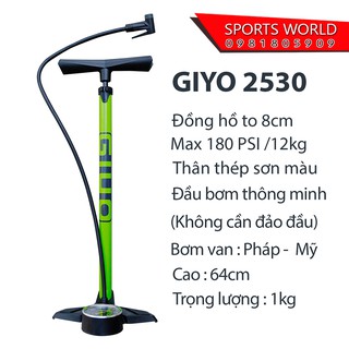Bơm xe đạp 2530 GIYO 180PSI/12KG, thân thép, đầu bơm thông minh