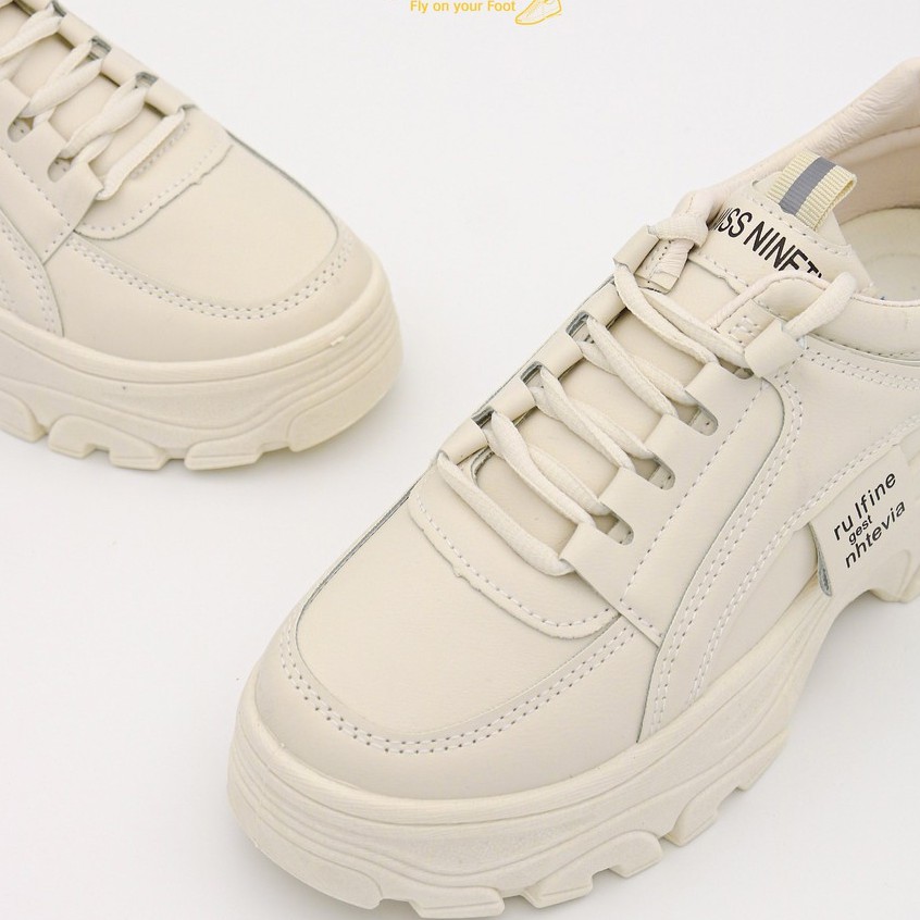 Giày Thể Thao Nữ Độn Đế Giày BOM Sneaker Tăng Chiều Cao Màu Trắng Đen Kem Chất Liệu Da PU giayBOM B888