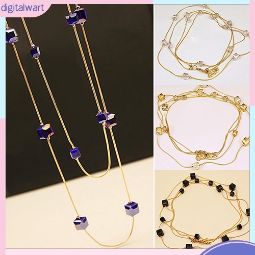 Dây Chuyền Dài 2 Lớp Đính Đá Vuông Thời Trang Cho Nữ