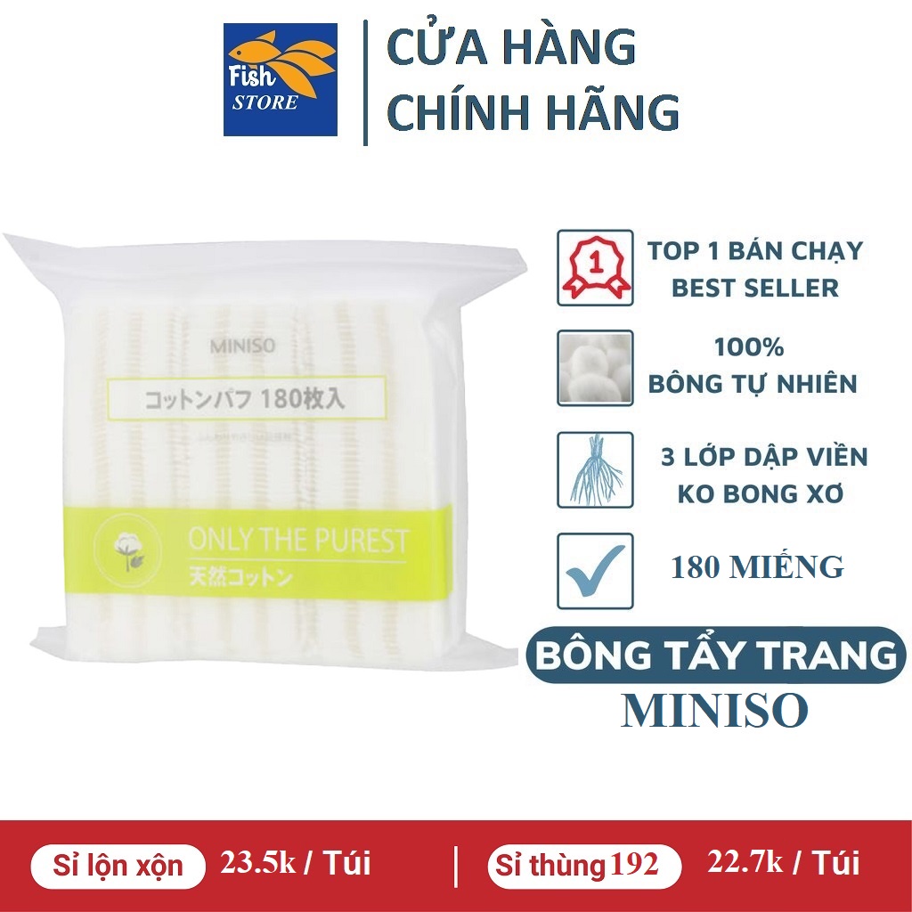 (Có Bán Sỉ) BÔNG TẨY TRANG MINISO NHẬT BẢN GÓI 180 MIẾNG