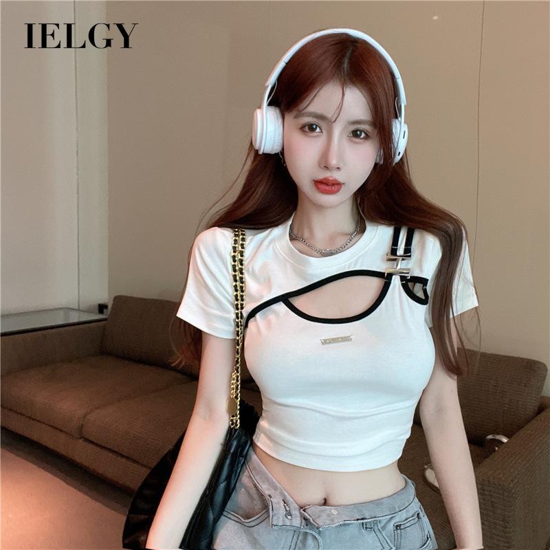Áo thun IELGY tay ngắn dáng ôm thiết kế độc đáo thời trang cho nữ