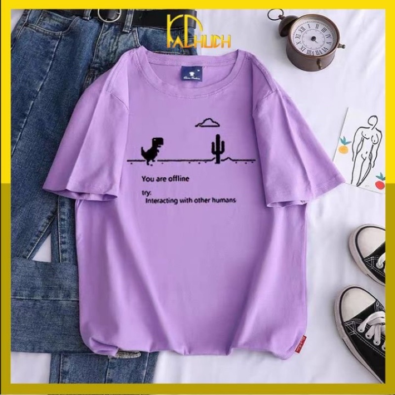 Áo thun tay lỡ in You Are Ofline, form rộng freesize