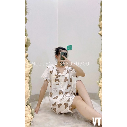 Bộ pijamas mặc nhà lửng ngố hoạ tiết nhiều hình đồ ngủ nữ xinh chất xô muslin mặc mát