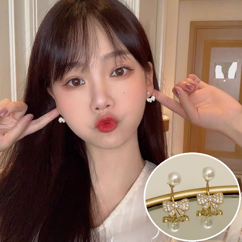 Khuyên tai mạ bạc 925 họa tiết nơ đính đá duyên dáng dành cho phái đẹp