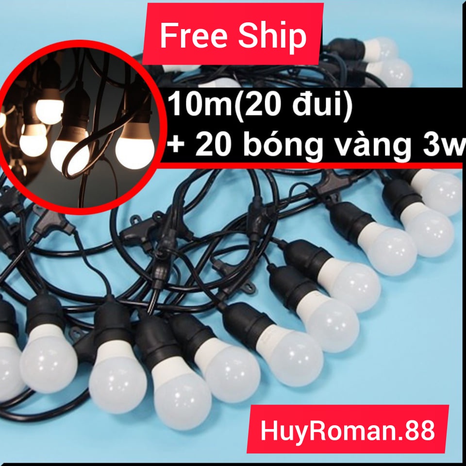 Dây đèn  trang trí treo thả ngoài trời 5m 10 bóng, 10m 20 Bóng dùng cho quán cà phê, trà chanh, trà sữa